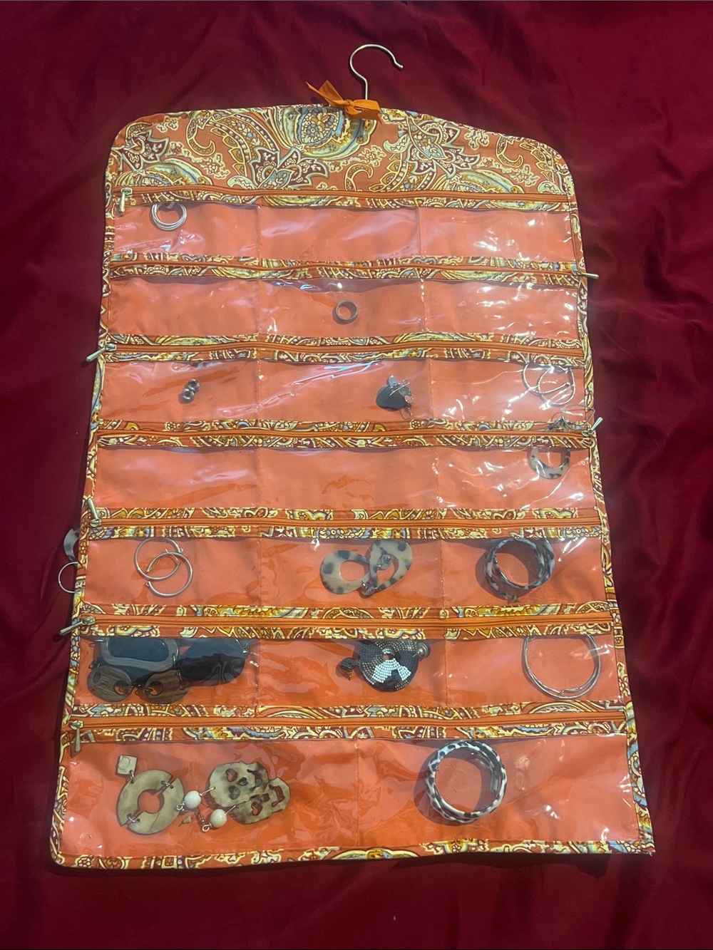 39 pocket Women’s Hanging Jewelry Organizer jewelry included, - Orange